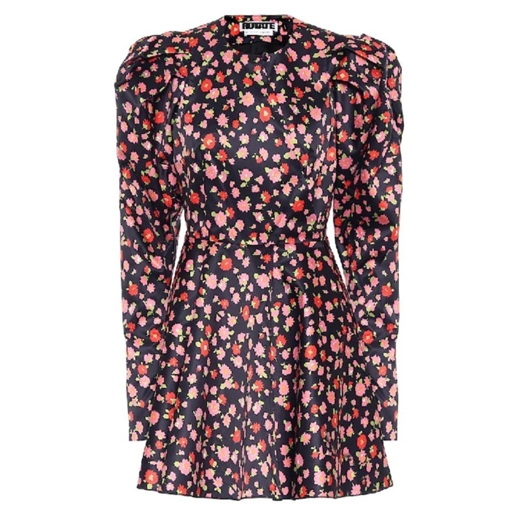 ROTATE Birger Christensen Pauline Floral-Print Satin Mini Dress Size 6 NWOT